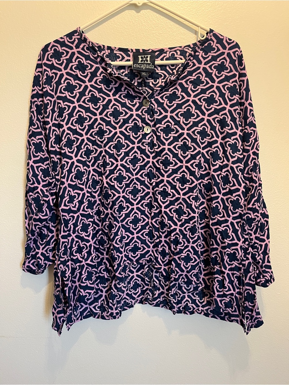 escapada Navy and Pink Geometric Henley Tunic